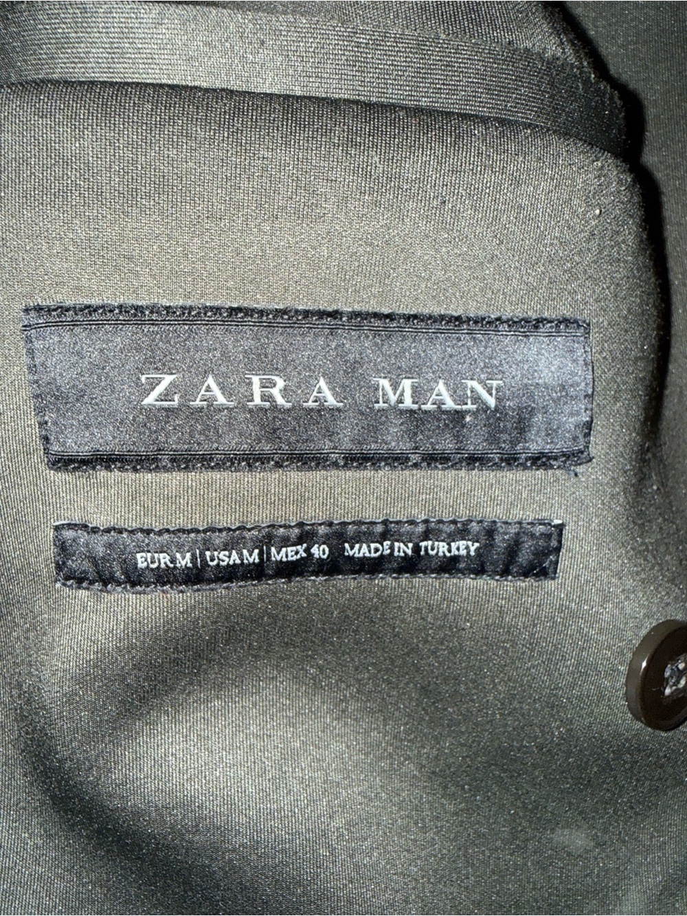 Zara Man Olive Green Pea Coat with Button Detail